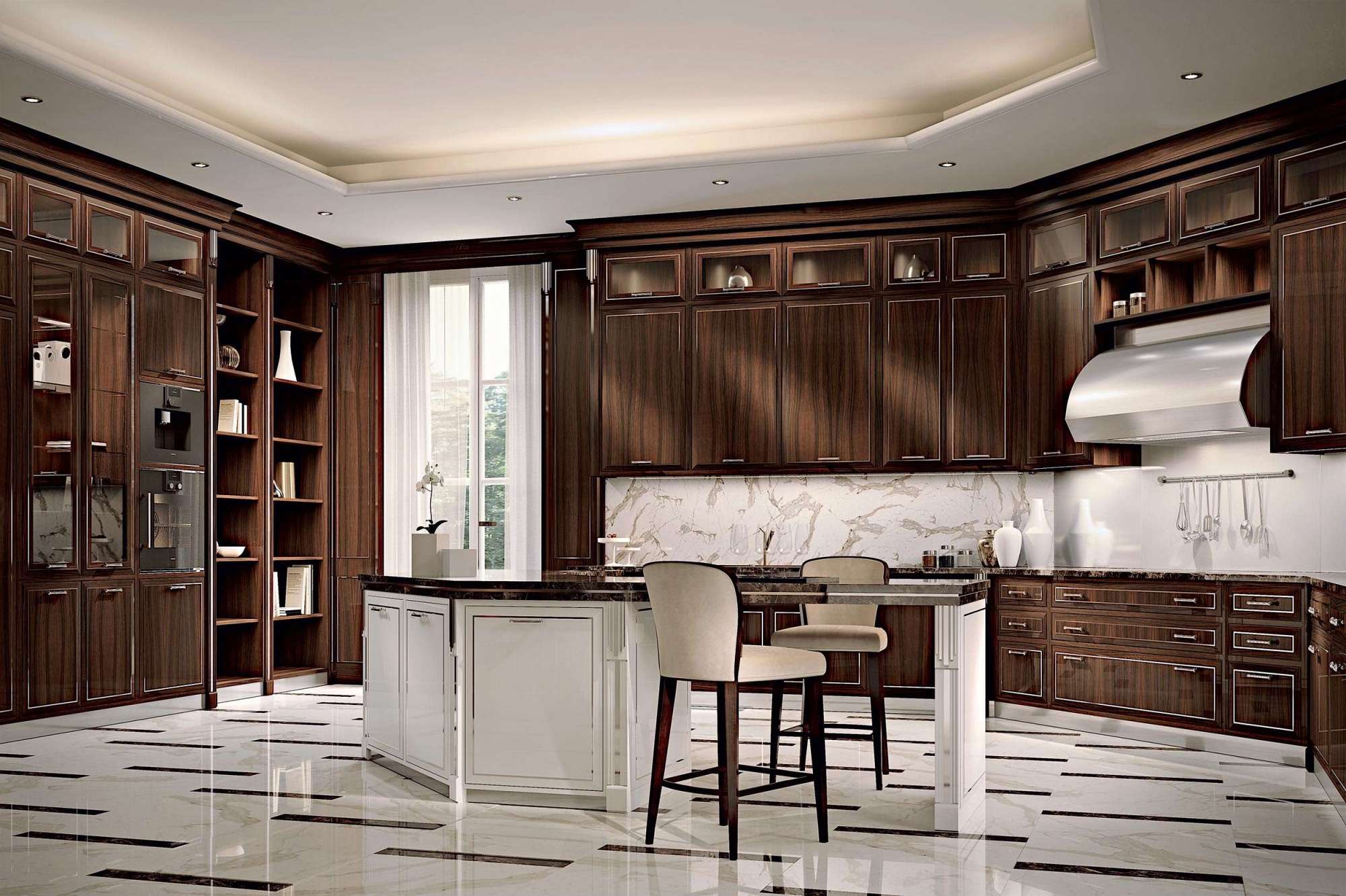 Cucine su misura di lusso. Cucina Essenza Exotic by Martini Interiors. Cucina moderna decorata. Cucina in palissandro. Cucina con metallo lucido. Cucina lucida.