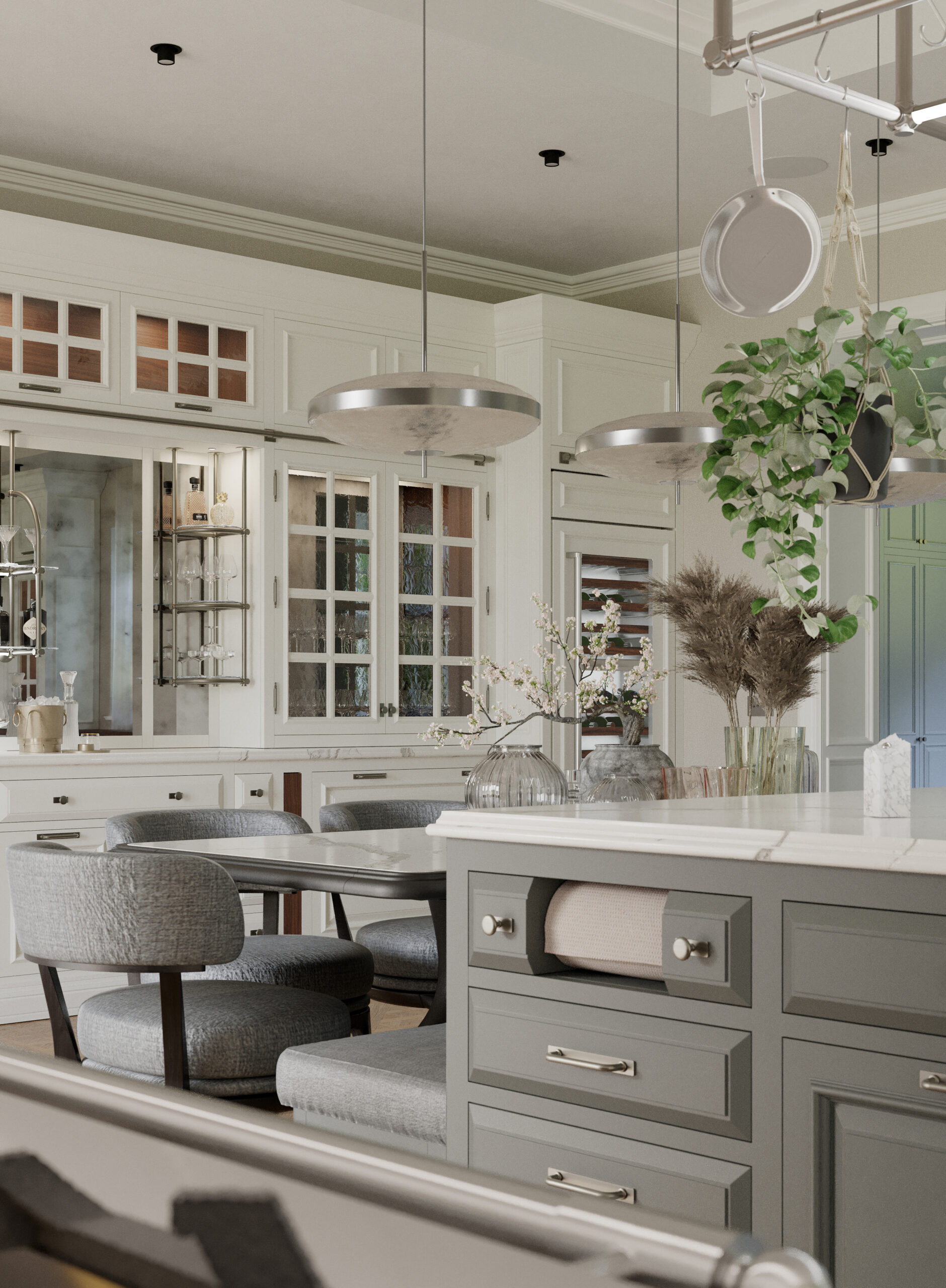 Cucina classica Shaker Mary su misura realizzata da Martini Verona, isola centrale con piano in pietra e zona conviviale integrata – martini-verona.it